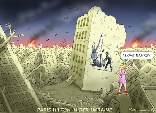 Cartoon: SEPARIS HILTON IN DER UKRAI (medium) by marian kamensky tagged banksy,banksy