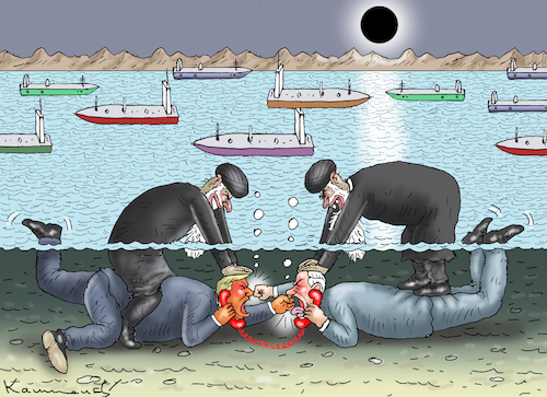 Cartoon: TELEFONSTREIT MIT DONNY UND BIBI (medium) by marian kamensky tagged telefonstreit,mit,donny,und,bibi,am,hormus,telefonstreit,mit,donny,und,bibi,am,hormus