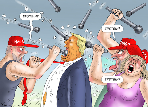 Cartoon: TRUMPS ANHÄNGER SAUER (medium) by marian kamensky tagged hilfsbereite,justizministerin,bondi,epstein,akte,hilfsbereite,justizministerin,bondi,epstein,akte