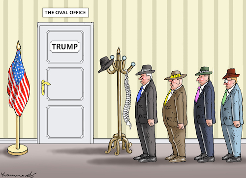 Cartoon: TRUMPS BESUCHER (medium) by marian kamensky tagged musk,trump,zuckerberg,bezos,felon,and,elon,in,panama,inauguration,musk,trump,zuckerberg,bezos,felon,and,elon,in,panama,inauguration