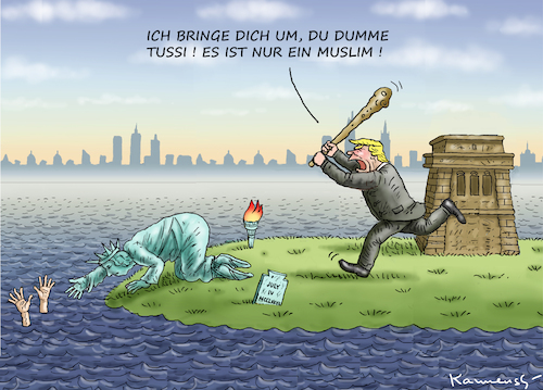 Cartoon: TRUMPTERROR VS MADAMME LIBERTY (medium) by marian kamensky tagged obama,trump,präsidentenwahlen,usa,baba,vanga,republikaner,inauguration,demokraten,einreiseverbot,wikileaks,faschismus,obama,trump,präsidentenwahlen,usa,baba,vanga,republikaner,inauguration,demokraten,einreiseverbot,wikileaks,faschismus