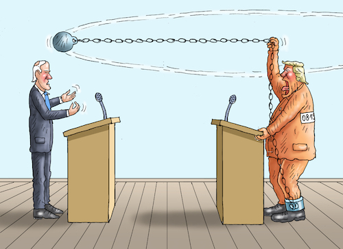 Cartoon: TV-DUELL (medium) by marian kamensky tagged tv,duell,biden,trump,tv,duell,biden,trump