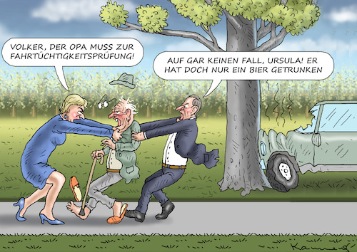 Cartoon: URSULA VS VOLKER (medium) by marian kamensky tagged ursula,vs,volker,wissing,ursula,vs,volker,wissing
