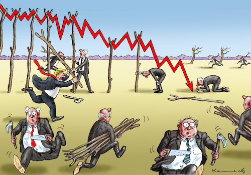 Cartoon: WALL STREET IN BEWEGUNG (medium) by marian kamensky tagged dow,jones,crash,trump,dow,jones,crash,trump