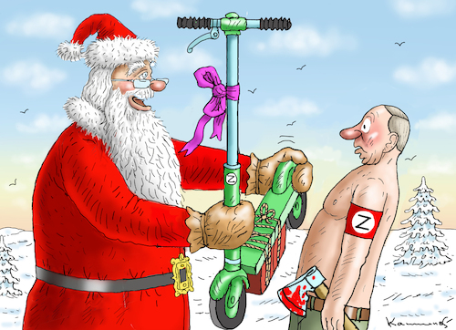 Cartoon: WEIHNACHTSGESCHENK FÜR PUTIN (medium) by marian kamensky tagged weihnachtsgeschenk,für,putin,kirilow,attentat,weihnachtsgeschenk,für,putin,kirilow,attentat