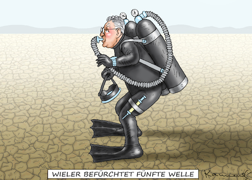 Cartoon: WIELER BEFÜRCHTET FÜNFTE WELLE (medium) by marian kamensky tagged curevac,testzentren,corona,impfung,pandemie,rki,booster,impfpflicht,curevac,testzentren,corona,impfung,pandemie,rki,booster,impfpflicht