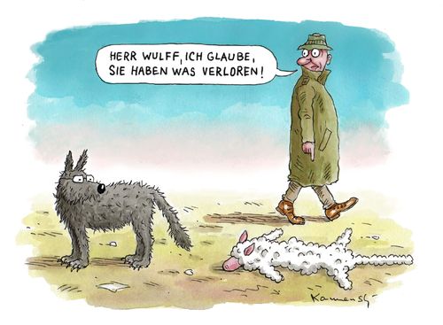 Cartoon: Wulffs Schafspelz (medium) by marian kamensky tagged christian,wulff,bundespräsident,kreditaffäre,korruption,wulff,kreditaffäre