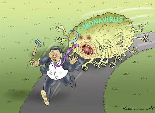 Cartoon: XI JINPING AND THE CORONAVIRUS (medium) by marian kamensky tagged brexit,theresa,may,england,eu,schottland,weicher,wahlen,boris,johnson,nigel,farage,ostern,seidenstrasse,xi,jinping,referendum,trump,monsanto,bayer,glyphosa,strafzölle,coronavirus,brexit,theresa,may,england,eu,schottland,weicher,wahlen,boris,johnson,nigel,farage,ostern,seidenstrasse,xi,jinping,referendum,trump,monsanto,bayer,glyphosa,strafzölle,coronavirus