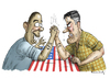 Cartoon: Romney vs Obama TV Duell (small) by marian kamensky tagged us,wahlen,tv,duell,obama,versus,romney,republikaner,demokraten