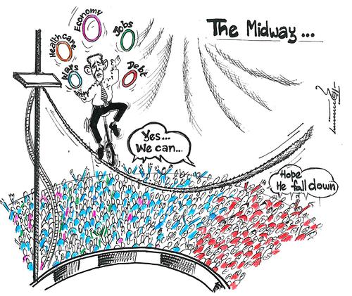 Cartoon: Its midway for Obama (medium) by Thommy tagged obama,state,of,the,union