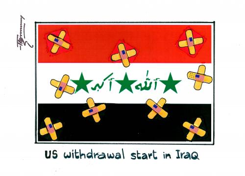 Cartoon: Marks of Invasion and withdrawal (medium) by Thommy tagged iraq,us,withdrawal