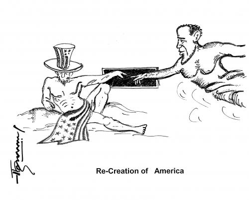 Cartoon: ReCreataion of America (medium) by Thommy tagged obama,creation,michelagelo