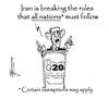 Cartoon: Rules that ALL nations to follow (small) by Thommy tagged obama,g20,iran,nuclear