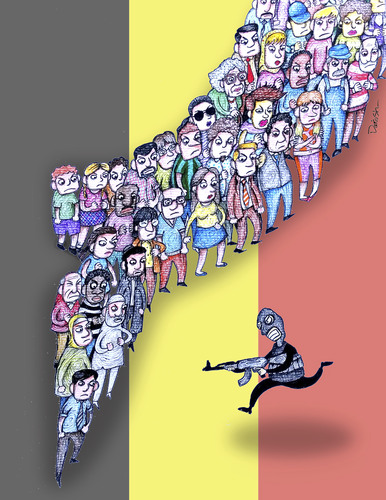 Cartoon: All against terrorism (medium) by dariush ramezani tagged brussels,terrorist,belgium,bruxelles
