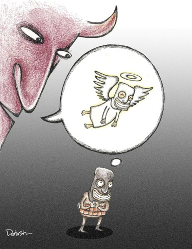Cartoon: Devil and Terrorist (medium) by dariush ramezani tagged cartoon,terrorist