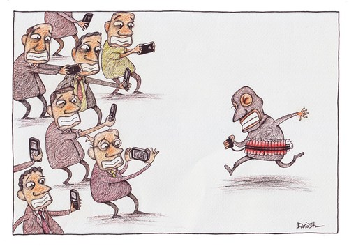 Cartoon: Terrorist and people (medium) by dariush ramezani tagged cartoon,mobile,terrorism