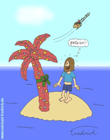 Cartoon: Weihnacht auf der einsamen Insel (medium) by Fredrich tagged weihnachten,christmas,noel,einsame,insel,desert,island,wish