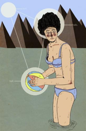 Cartoon: _ (medium) by the_pearpicker tagged illustration,drawing,digital,halo,sun,ball,water,woman,bikini