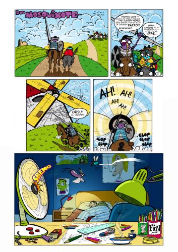 Cartoon: Mosquixote (medium) by buddybradley tagged mosquito,quixote,illustration,comic,colour,fly,me,room,drunk,addicted,zanardi,pazienza,horse,laugh,joke