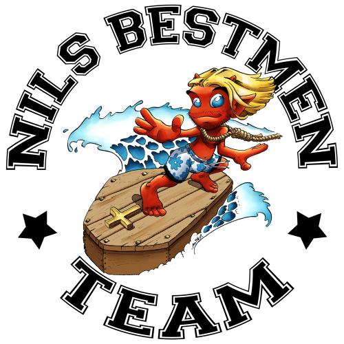 Cartoon: Nils Bestmen Team logo (medium) by Mikl tagged mikl,michael,olivier,miklart,art,illustration,painting,kamafun,nils,logo,tshirt,bachelor,party,bestmen,team
