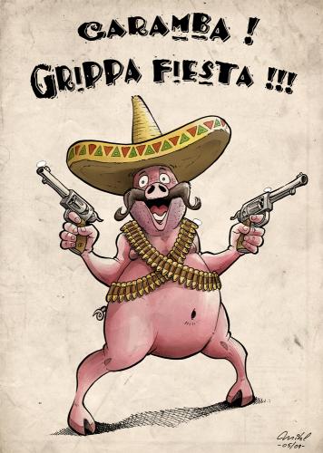 Cartoon: Porki-Flu (medium) by Mikl tagged mikl,michael,olivier,miklart,art,illustration,painting,mexican,flu