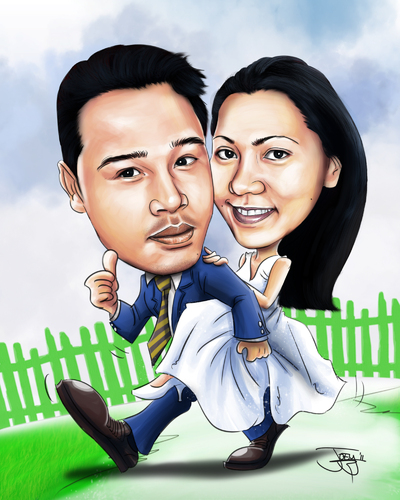 Cartoon: couple caricature (medium) by juwecurfew tagged caricature,couple,in,wedding,dress
