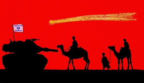 Cartoon: molten lead (medium) by paolo lombardi tagged war,krieg,christmas,gaza,palestine