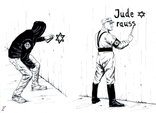 Cartoon: Old and new antisemitism (medium) by paolo lombardi tagged jews,antisemitism,racism,fascism