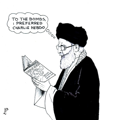Cartoon: Satire is better (medium) by paolo lombardi tagged khamenei,iran,war,satire