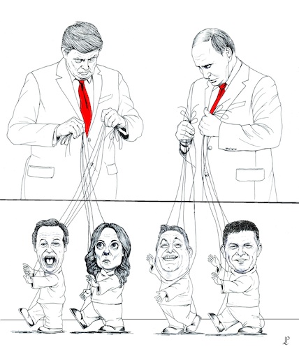 Cartoon: Trump Putin and bad Europe (medium) by paolo lombardi tagged europe,putin,trump,meloni,orban,farage,fico