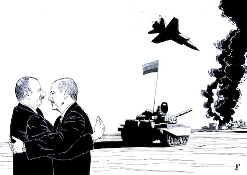 Cartoon: War in Nagorno Karabakh (medium) by paolo lombardi tagged nagorno,karabakh,armenia,turkey,war,erdogan,azerbaijan