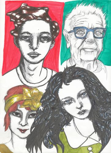 Cartoon: faces and faces (medium) by novak and nemo tagged girl,bor,elderly,youth,time,portrait,faces