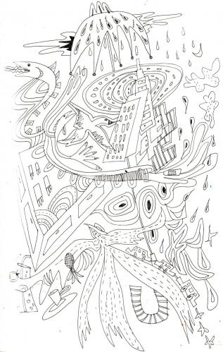 Cartoon: sunny day (medium) by etsuko tagged sunny,illustration,stadt,stadtleben,fantasie,traum,träumen,city,tiere,häuser