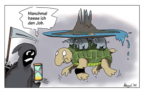 Cartoon: Groß-A-Tuin weint (medium) by Mergel tagged terry,prachett,scheibenwelt,tod,schildkröte,trauer,rip