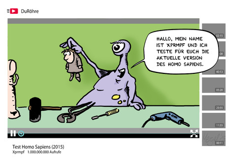 Cartoon: Netzfund (medium) by Mergel tagged youtube,internet,tutorial,media,homo,sapiens,alien,test,blog,channel,netzfund,videoclip