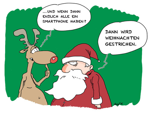 Cartoon: smartnachten (medium) by Mergel tagged weihnachten,nikolaus,weihnachtsmann,rentier,rudi,smartphone,bescherung,weihnachtsgeschenk