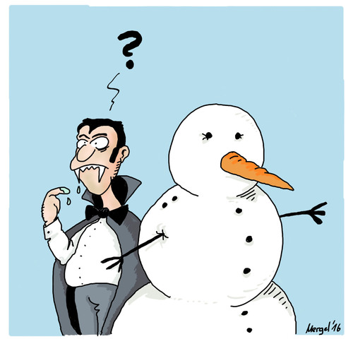 Cartoon: Tiefkühlkost (medium) by Mergel tagged vampri,schneemann,tiefkühlkost,eisgekühlt