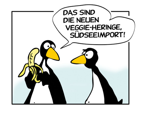 Cartoon: veggiehering (medium) by Mergel tagged pinguin,banane,heringe,vegetarisch