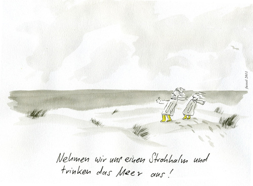 Cartoon: Große Pläne (medium) by fussel tagged grössenwahn,pläne,urlaub,strohhalm,meer