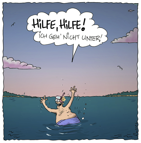 Cartoon: Hoffentlich.... (medium) by fussel tagged see,urlaub,meer,fett,schwimmen,untergehen,obenschwimmen,rettung,hilfe