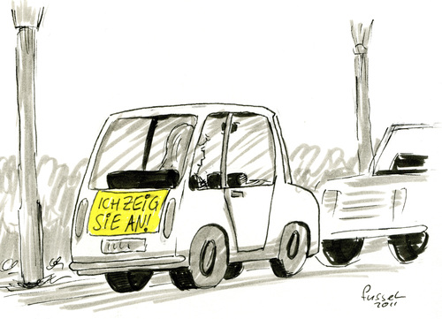 Cartoon: Im Wagen vor mir... (medium) by fussel tagged verhalten,verkehr,aufkleber,anzeigen,auto,auto,anzeigen,aufkleber,verkehr,verhalten,strafe,strassenverkehr,parken,kleinwagen