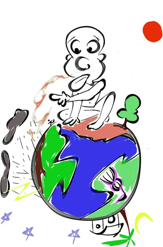 Cartoon: Smell of wet Earth (medium) by Drao tagged wet,earth,children,planet,rain,cute,smell,sun,moon,cloud,thunder