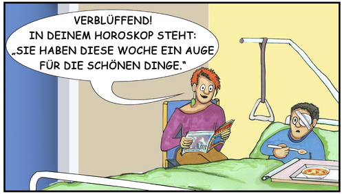 Cartoon: Horoskop (medium) by SoRei tagged astrologie,esoterik,horoskop,auge,augen,einäugig,augenklappe,augenverband,augenklinik,augenheilkunde,aberglaube,irrglaube,kommunikation,verstehen,glauben,wundergläubig,interpretation,krankenhaus,krankenbett,galgen,nachttisch,tablett,besuch,täuschung,selbsttäuschung,selbstbetrug,optimismus,dummheit,taktgefühl,astrologie,esoterik,horoskop,auge,augen,einäugig,augenklappe,augenverband,augenklinik,augenheilkunde,aberglaube,irrglaube,kommunikation,verstehen,glauben