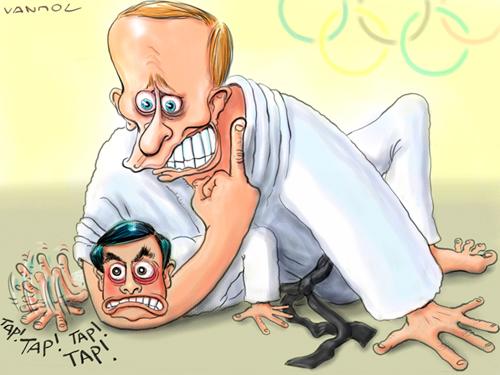 Cartoon: Putin vs Saakashvili (medium) by Vanmol tagged putin,georgia,saakashvili