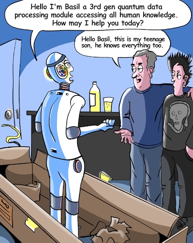 Cartoon: AI (medium) by George tagged ai,robot,teenagers