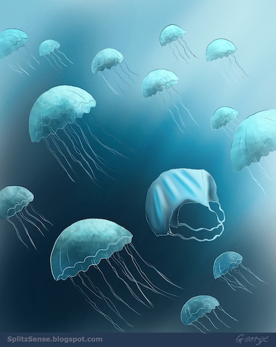 Cartoon: Somewhere in the Ocean (medium) by George tagged covid,mask,jellyfish,covid,mask,jellyfish