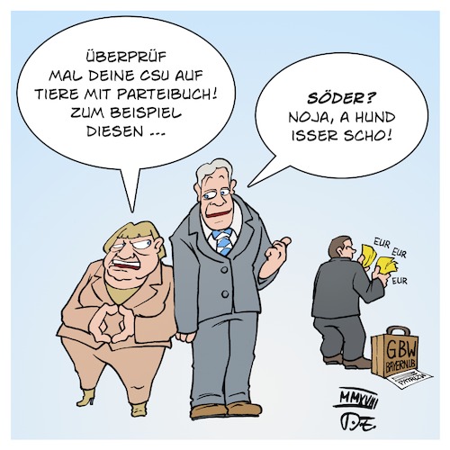 Cartoon: A Hund isser scho (medium) by Timo Essner tagged lima,bild,spd,cdu,csu,merkel,seehofer,söder,bayernlb,patrizia,gbw,gruppe,korruption,partei,tiere,hund,cartoon,timo,essner,lima,bild,spd,cdu,csu,merkel,seehofer,söder,bayernlb,patrizia,gbw,gruppe,korruption,partei,tiere,hund,cartoon,timo,essner