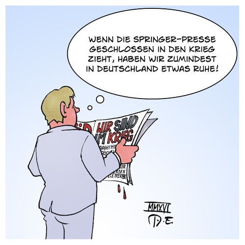 Cartoon: BILD zieht in den Krieg (medium) by Timo Essner tagged bild,springer,presse,hetze,hetzblatt,hetzblätter,krieg,terror,rechter,gewalt,bomben,häuser,brände,fremdenfeindlichkeit,flüchtlinge,cartoon,timo,essner,bild,springer,presse,hetze,hetzblatt,hetzblätter,krieg,terror,rechter,gewalt,bomben,häuser,brände,fremdenfeindlichkeit,flüchtlinge,cartoon,timo,essner