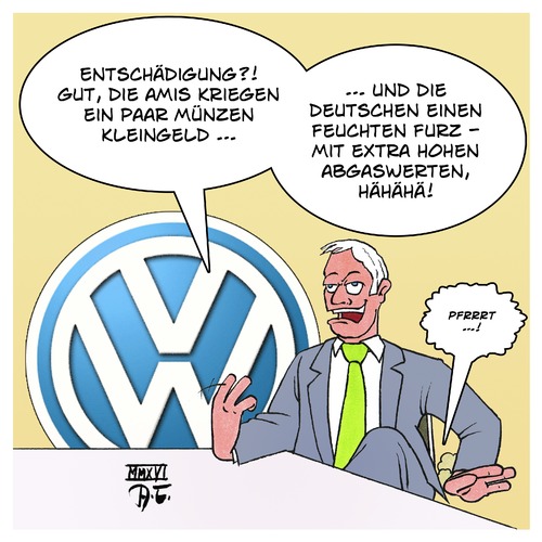 Cartoon: Entschädigung VW-Kunden (medium) by Timo Essner tagged vw,volkswagen,abgaswerte,abgas,affäre,emissionswerte,emissionen,dieselmotoren,diesel,benziner,deutschland,autos,autoland,automobilindustrie,pkw,cartoon,timo,essner,vw,volkswagen,abgaswerte,abgas,affäre,emissionswerte,emissionen,dieselmotoren,diesel,benziner,deutschland,autos,autoland,automobilindustrie,pkw,cartoon,timo,essner