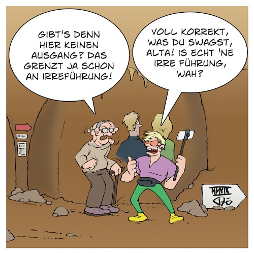 Cartoon: Irreführung (medium) by Timo Essner tagged irre,führung,irreführung,wortspiel,höhle,ausgang,rentner,hipster,jugend,alter,gruppe,touristen,tourismus,freizeit,geologie,cartoon,timo,essner,irre,führung,irreführung,wortspiel,höhle,ausgang,rentner,hipster,jugend,alter,gruppe,touristen,tourismus,freizeit,geologie,cartoon,timo,essner